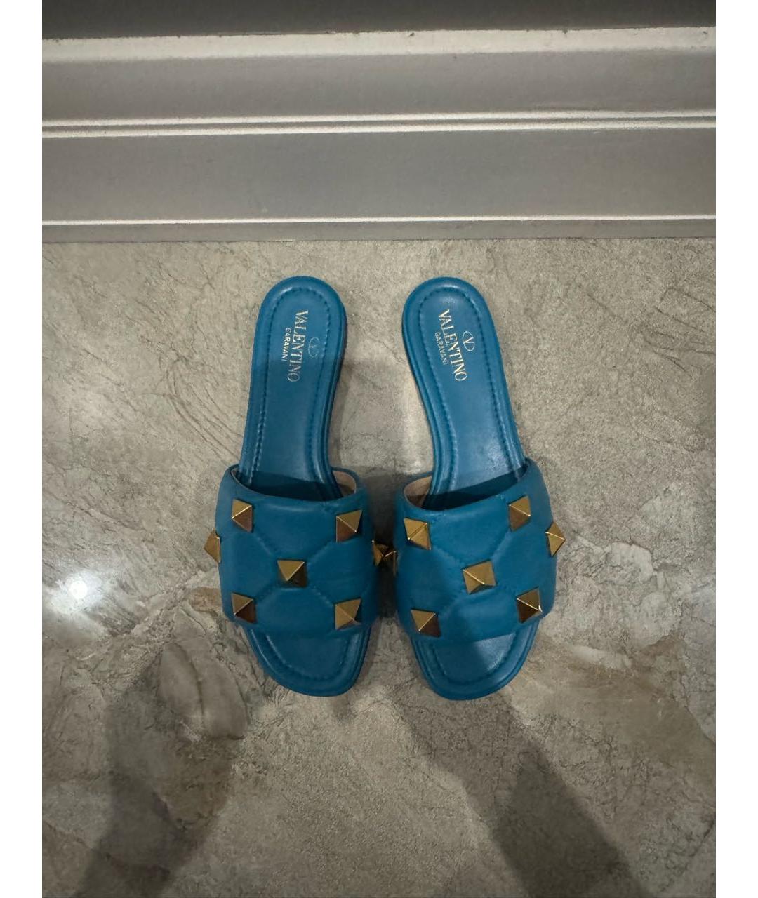 VALENTINO Бирюзовые кожаные мюли, фото 3