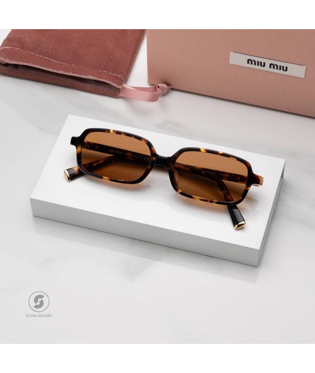 MIU MIU Коричневые пластиковые солнцезащитные очки, фото 4