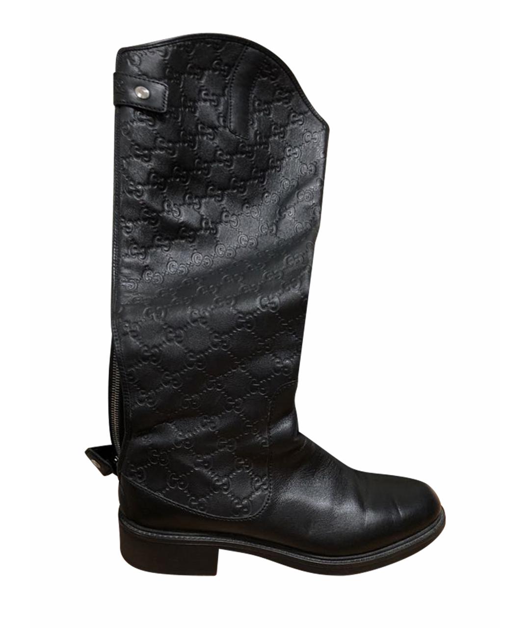 GUCCI Черные кожаные сапоги, фото 1