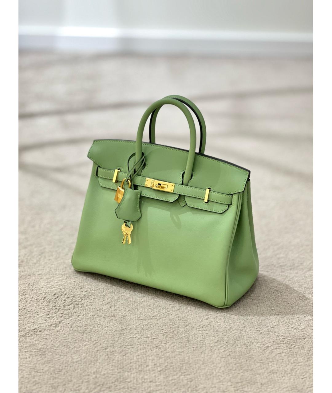 HERMES Зеленая кожаная сумка тоут, фото 9