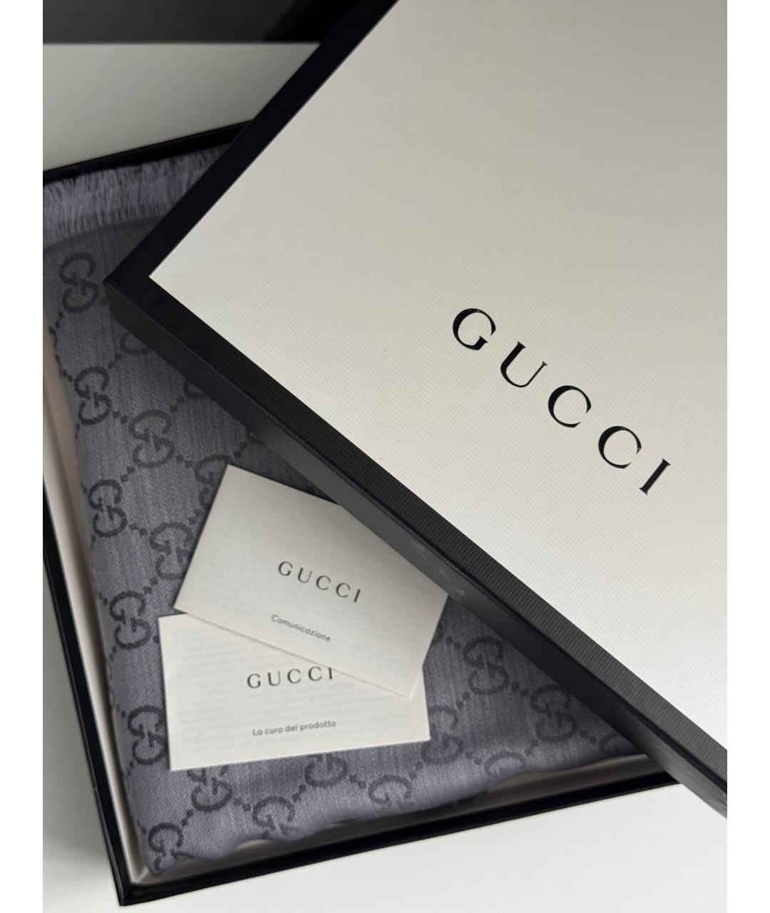 GUCCI Серый шерстяной шарф, фото 4