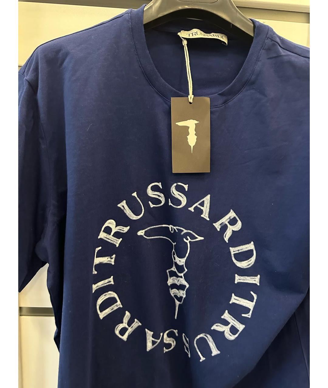 TRUSSARDI Синяя хлопковая футболка, фото 3