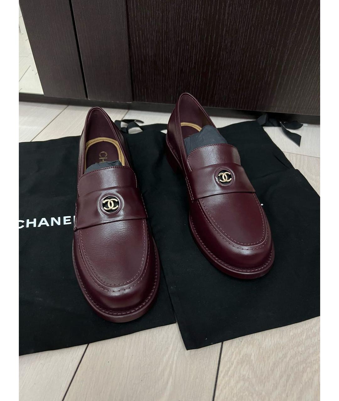 CHANEL Бордовые кожаные лоферы, фото 2