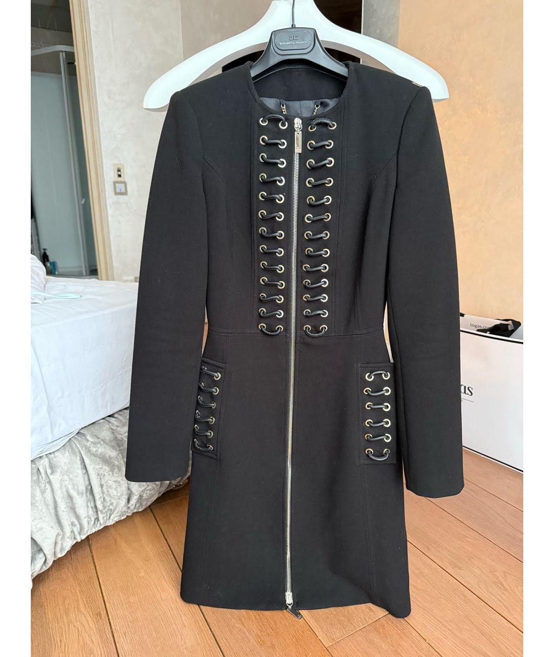 ELISABETTA FRANCHI Черное вискозное пальто, фото 4