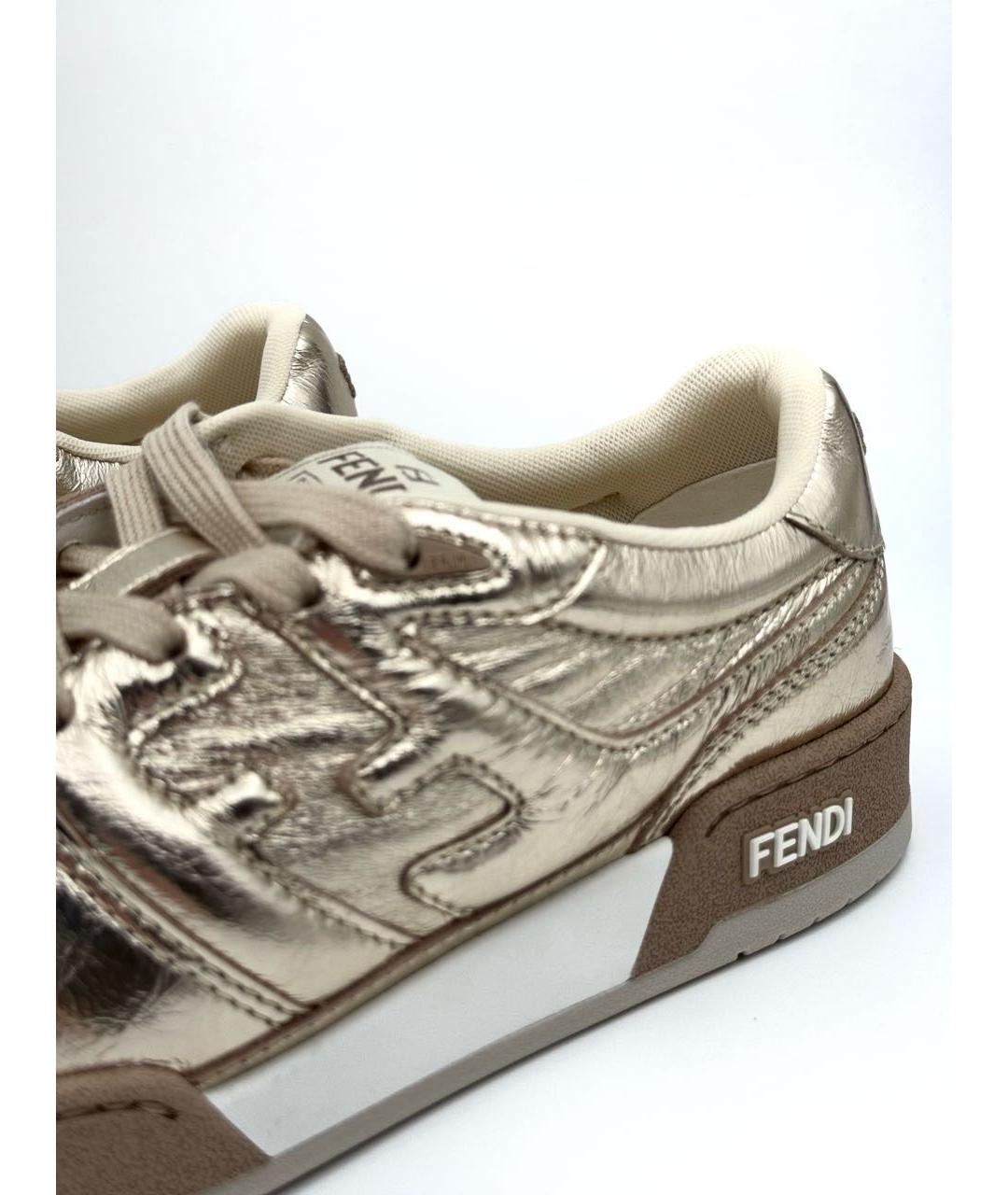 FENDI Золотые кожаные кеды, фото 4