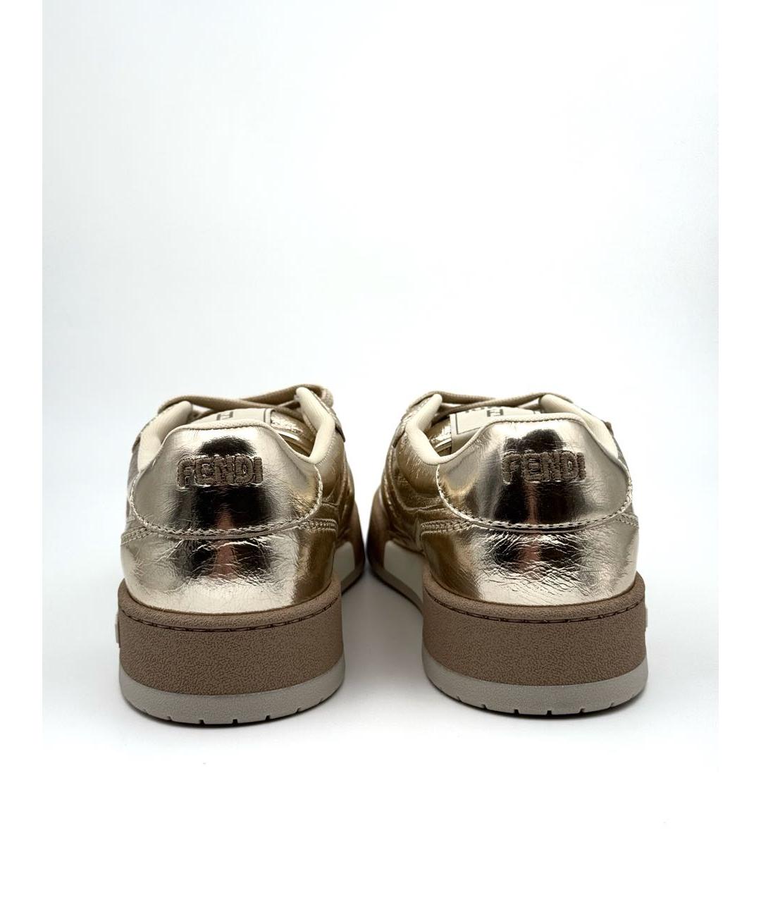 FENDI Золотые кожаные кеды, фото 3