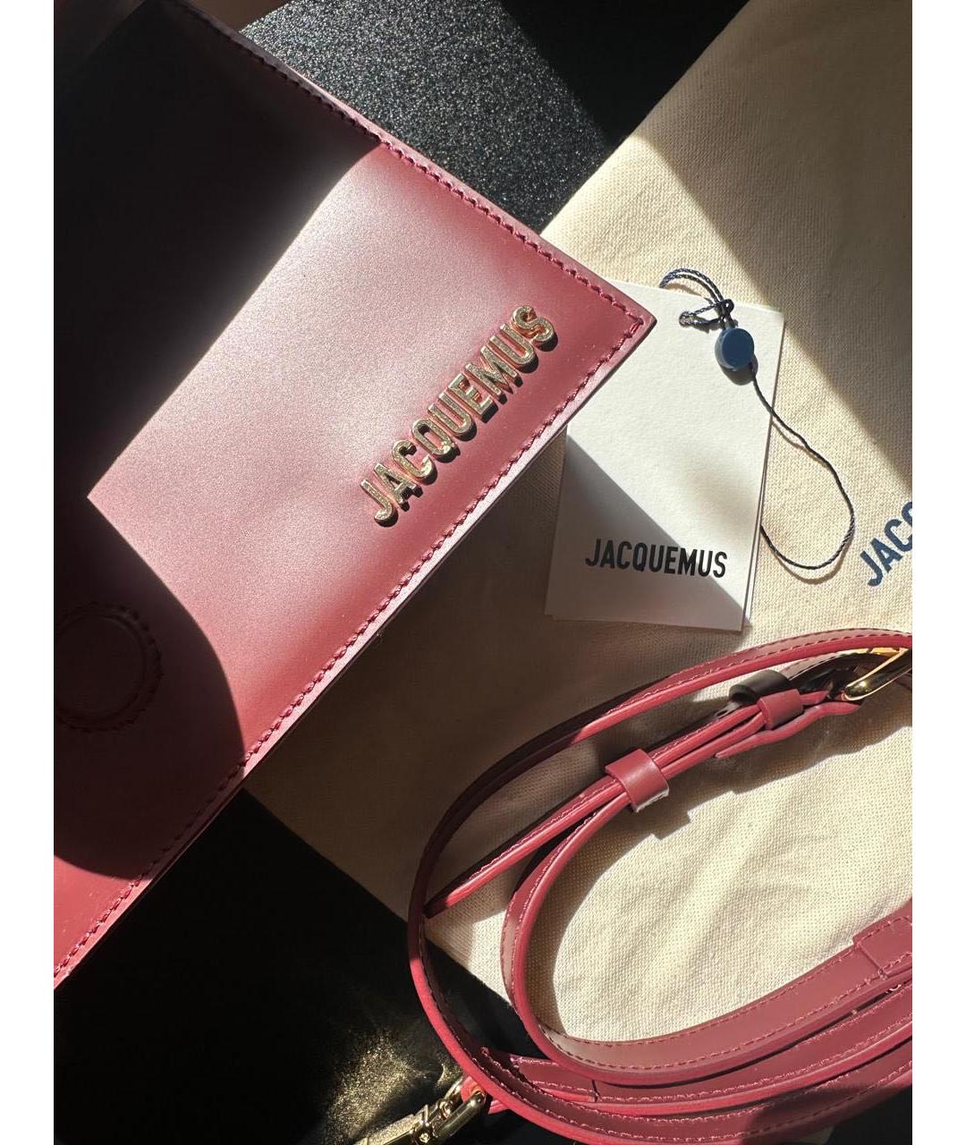 JACQUEMUS Бордовая кожаная сумка с короткими ручками, фото 3