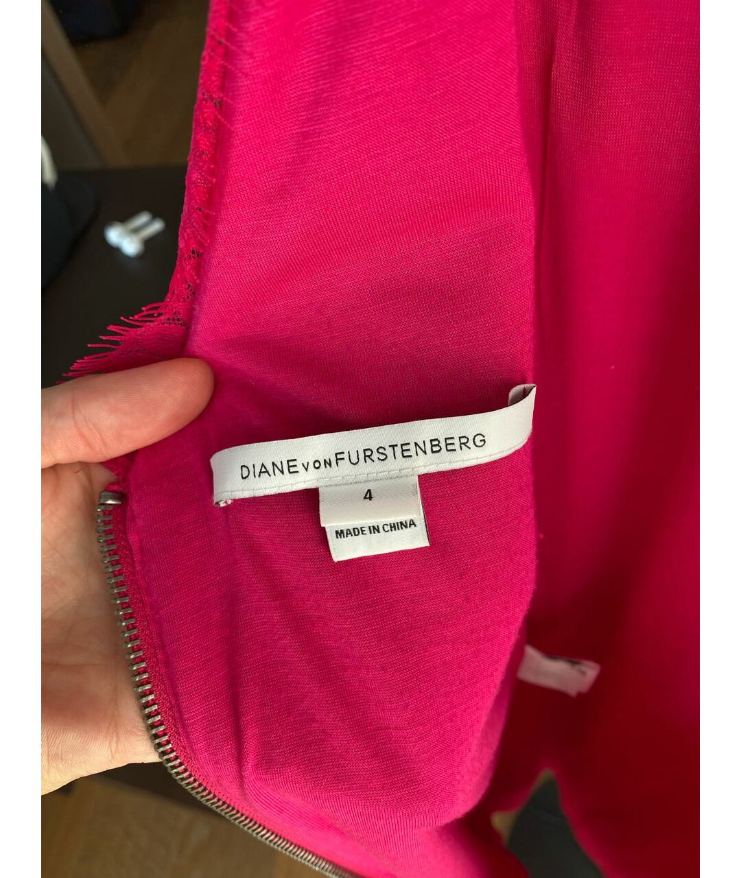 DIANE VON FURSTENBERG Фуксия кружевное вечернее платье, фото 3