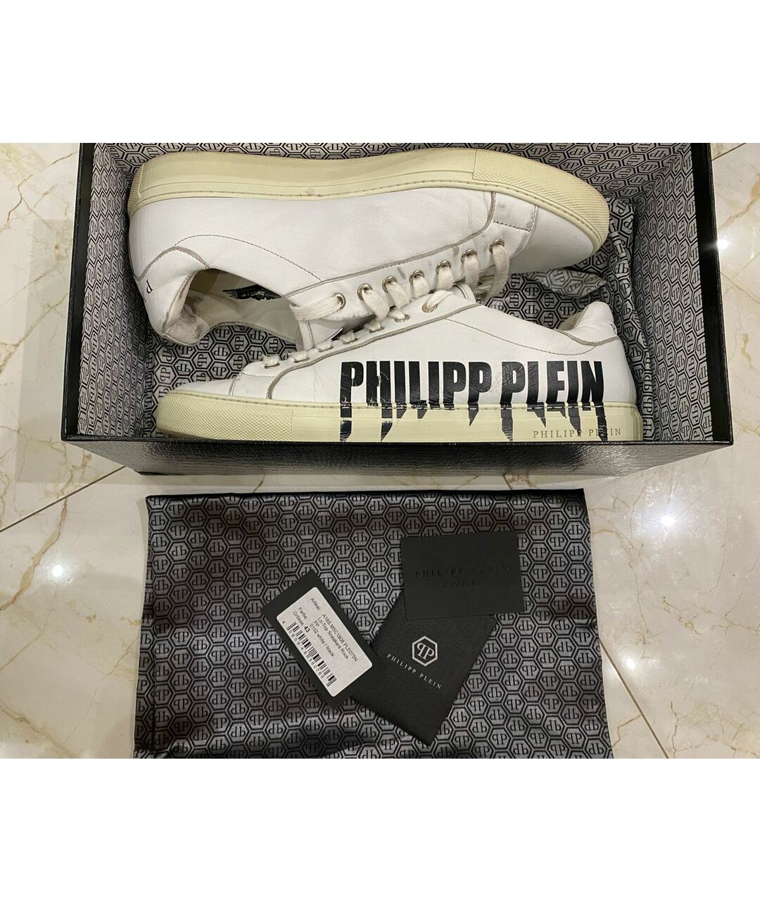PHILIPP PLEIN Белые кожаные низкие кроссовки / кеды, фото 8