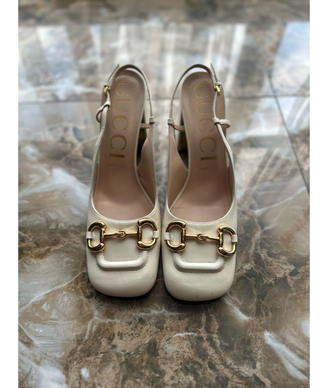 GUCCI Бежевые кожаные босоножки, фото 2