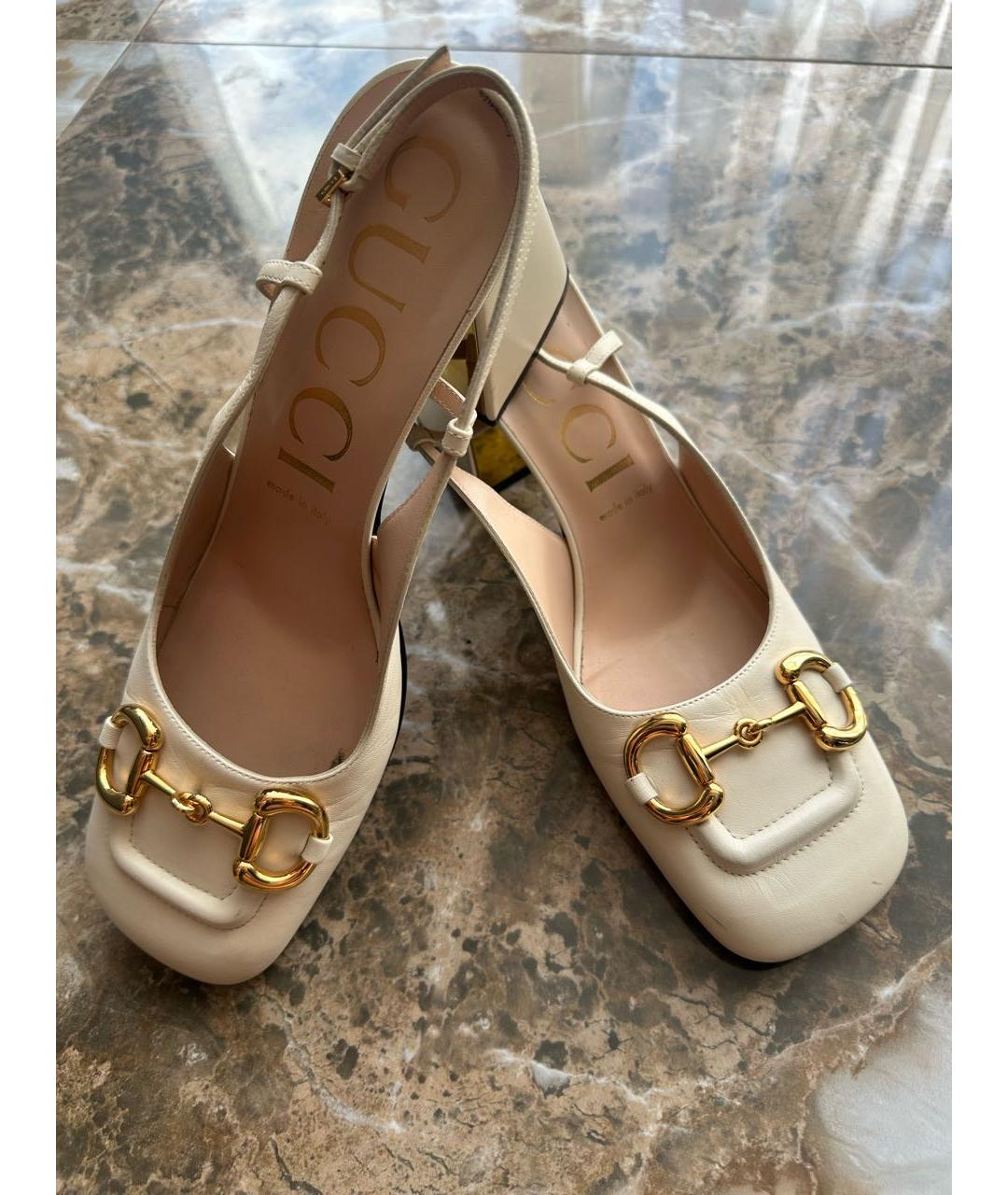 GUCCI Бежевые кожаные босоножки, фото 3