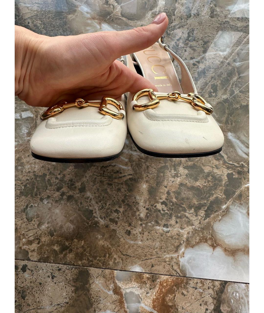 GUCCI Бежевые кожаные босоножки, фото 5