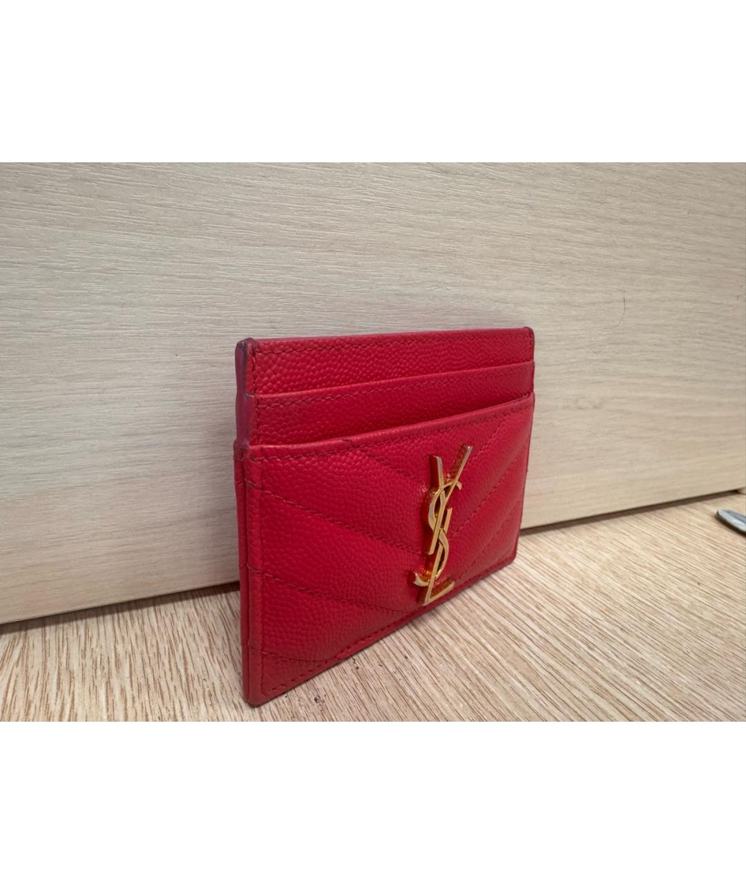SAINT LAURENT Красный кожаный кардхолдер, фото 7