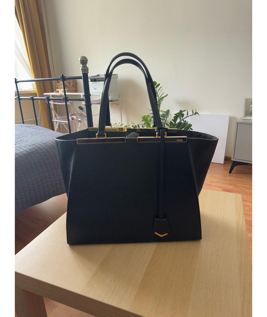 FENDI Черная кожаная сумка тоут, фото 6