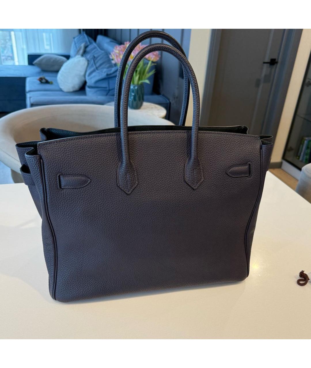 HERMES Темно-синяя кожаная сумка с короткими ручками, фото 3