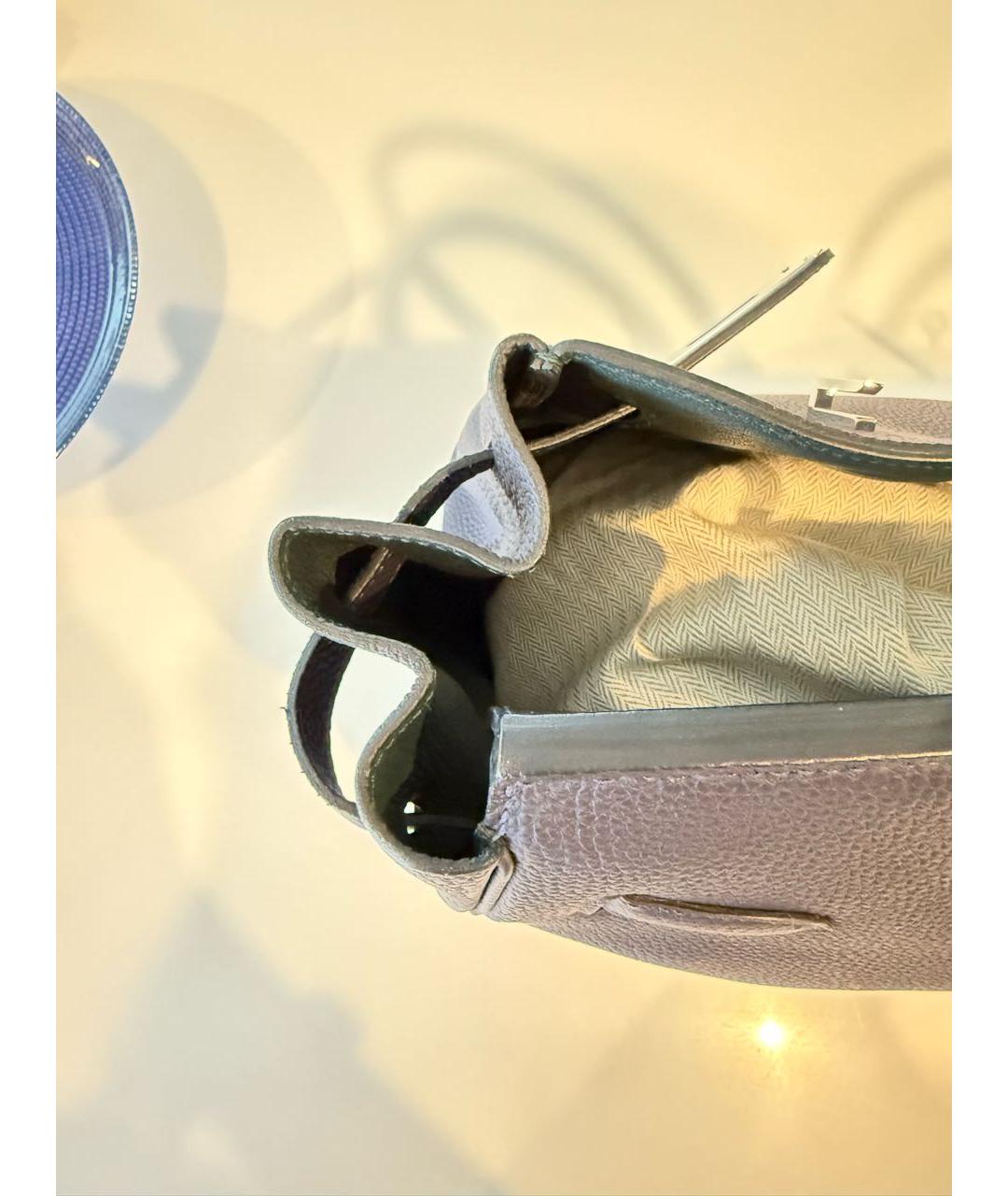 HERMES Темно-синяя кожаная сумка с короткими ручками, фото 8