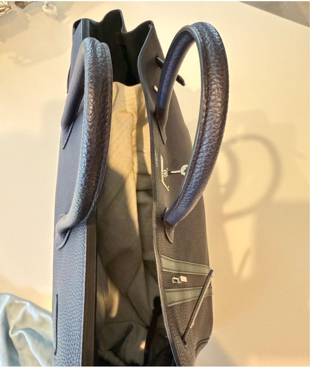 HERMES Темно-синяя кожаная сумка с короткими ручками, фото 6