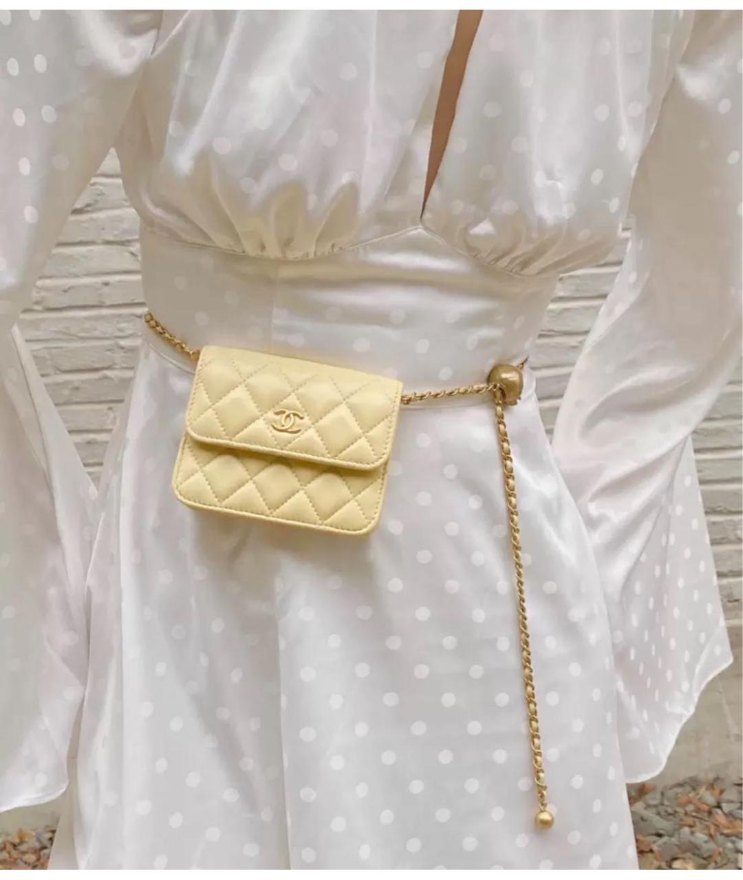 CHANEL Желтая кожаная поясная сумка, фото 7