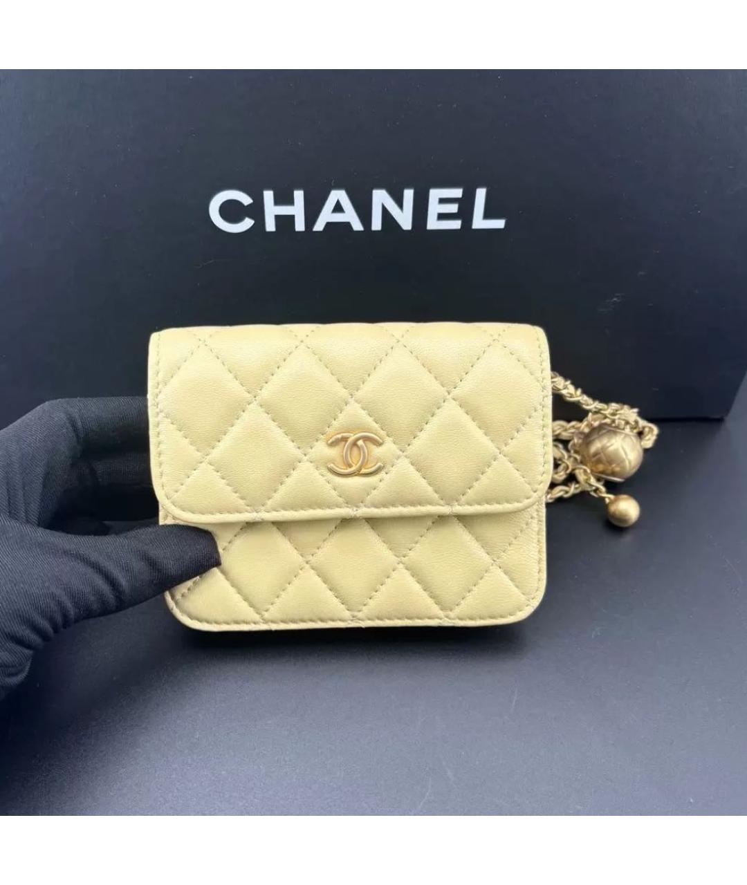CHANEL Желтая кожаная поясная сумка, фото 2