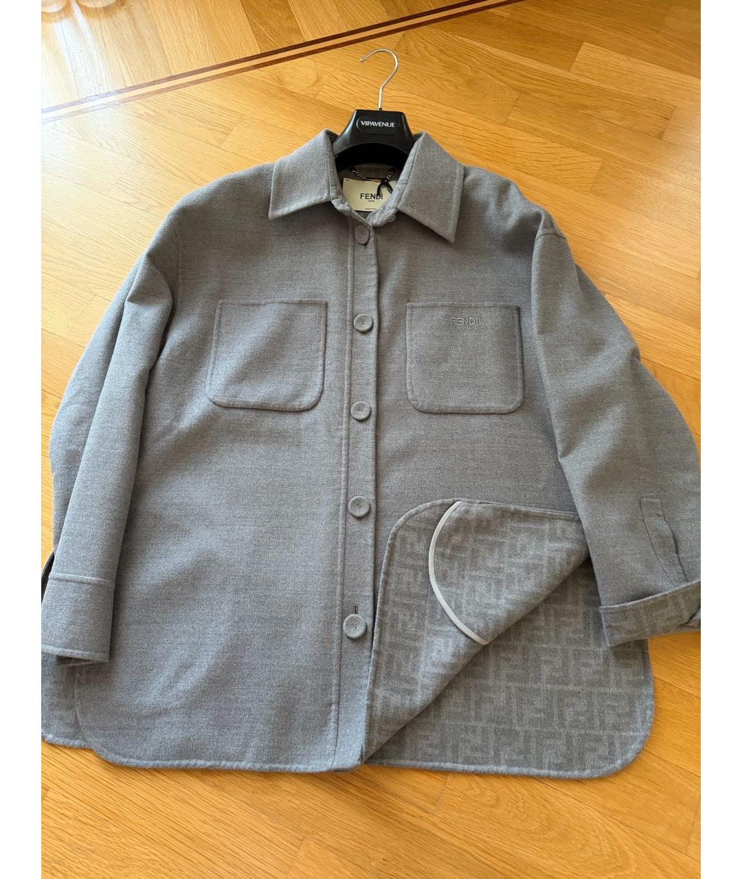 FENDI Серое шерстяное пальто, фото 4