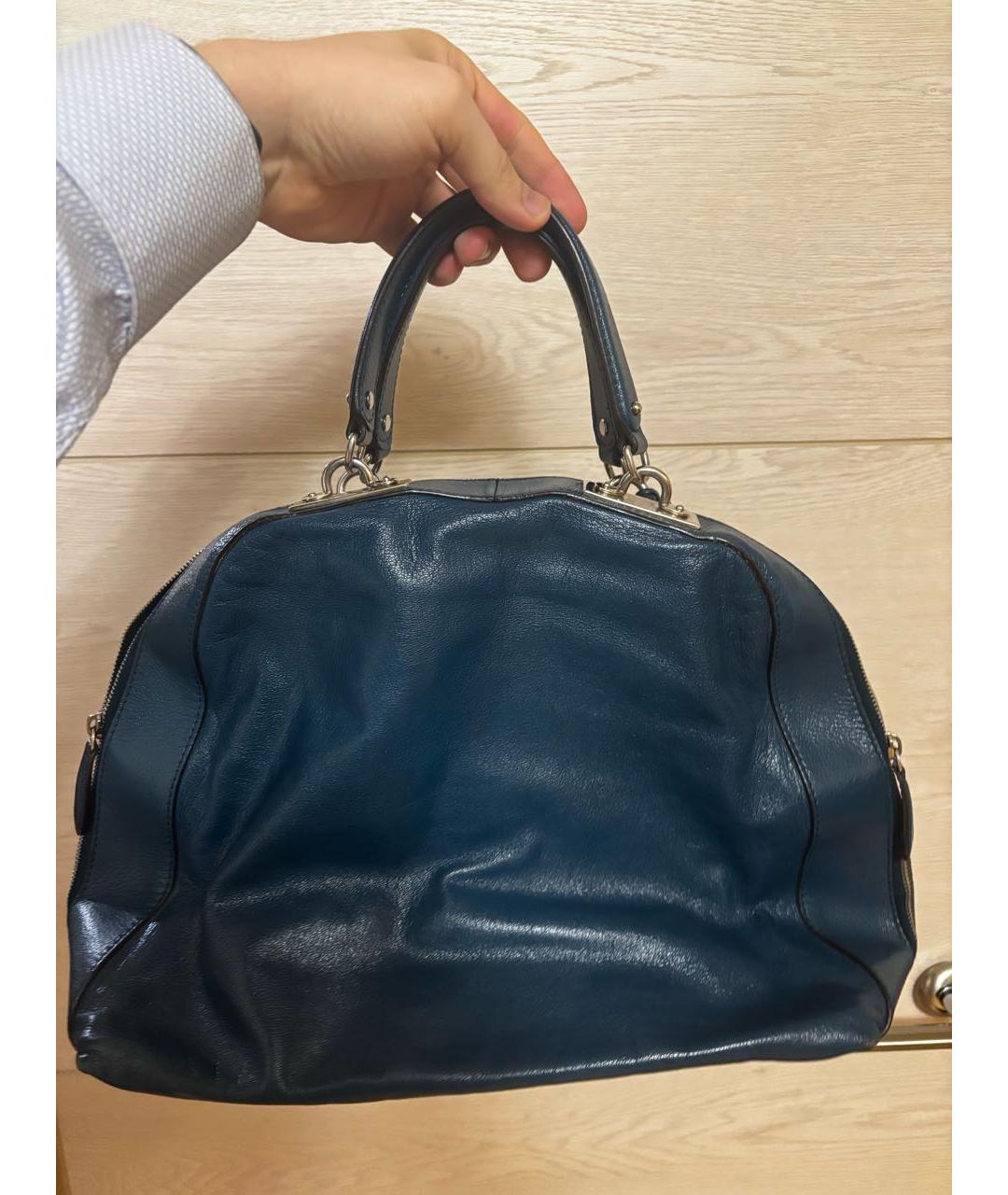 CELINE Темно-синяя кожаная сумка с короткими ручками, фото 2