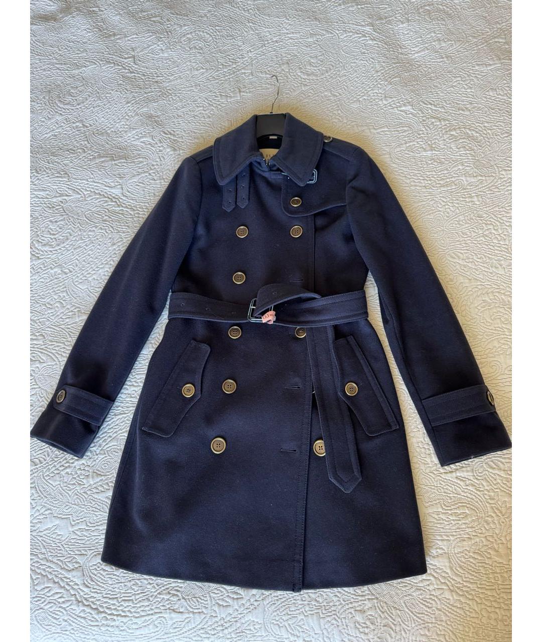 BURBERRY Темно-синее шерстяное пальто, фото 4