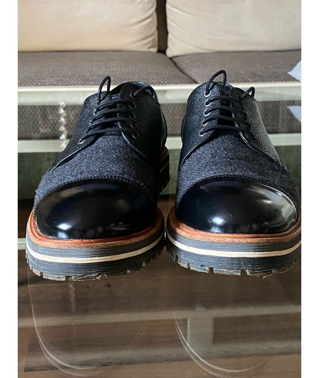 ARMANI COLLEZIONI Антрацитовые кожаные низкие ботинки, фото 2