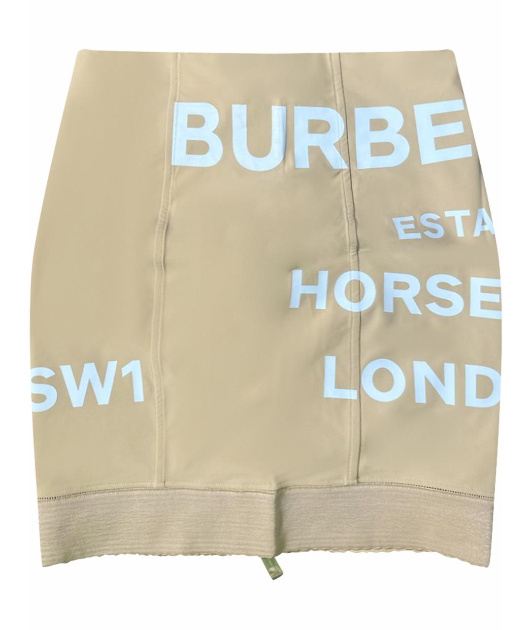 BURBERRY Бежевая синтетическая юбка мини, фото 1