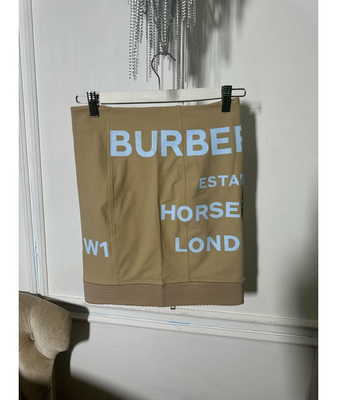 BURBERRY Бежевая синтетическая юбка мини, фото 7