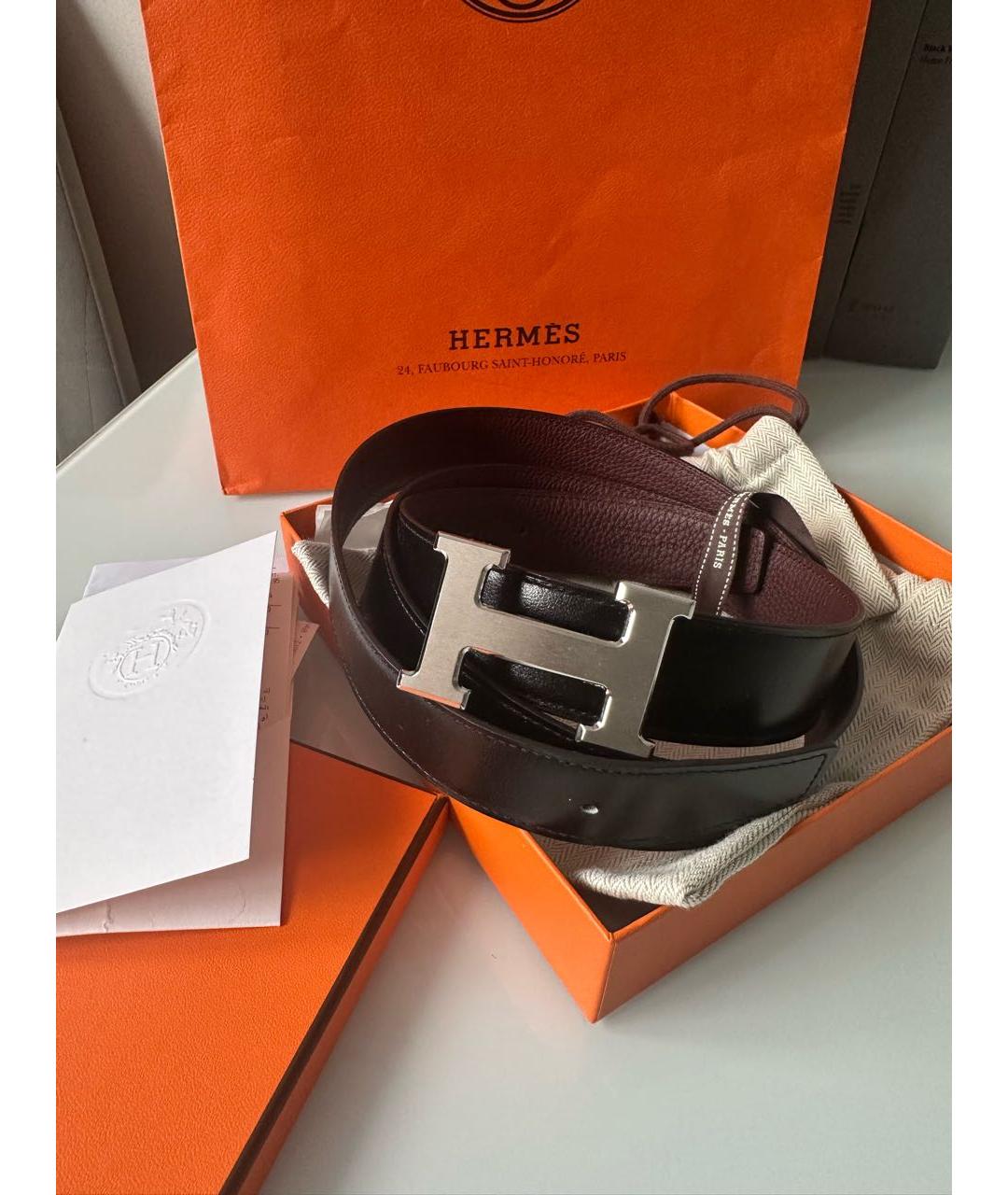 HERMES Черный кожаный ремень, фото 8