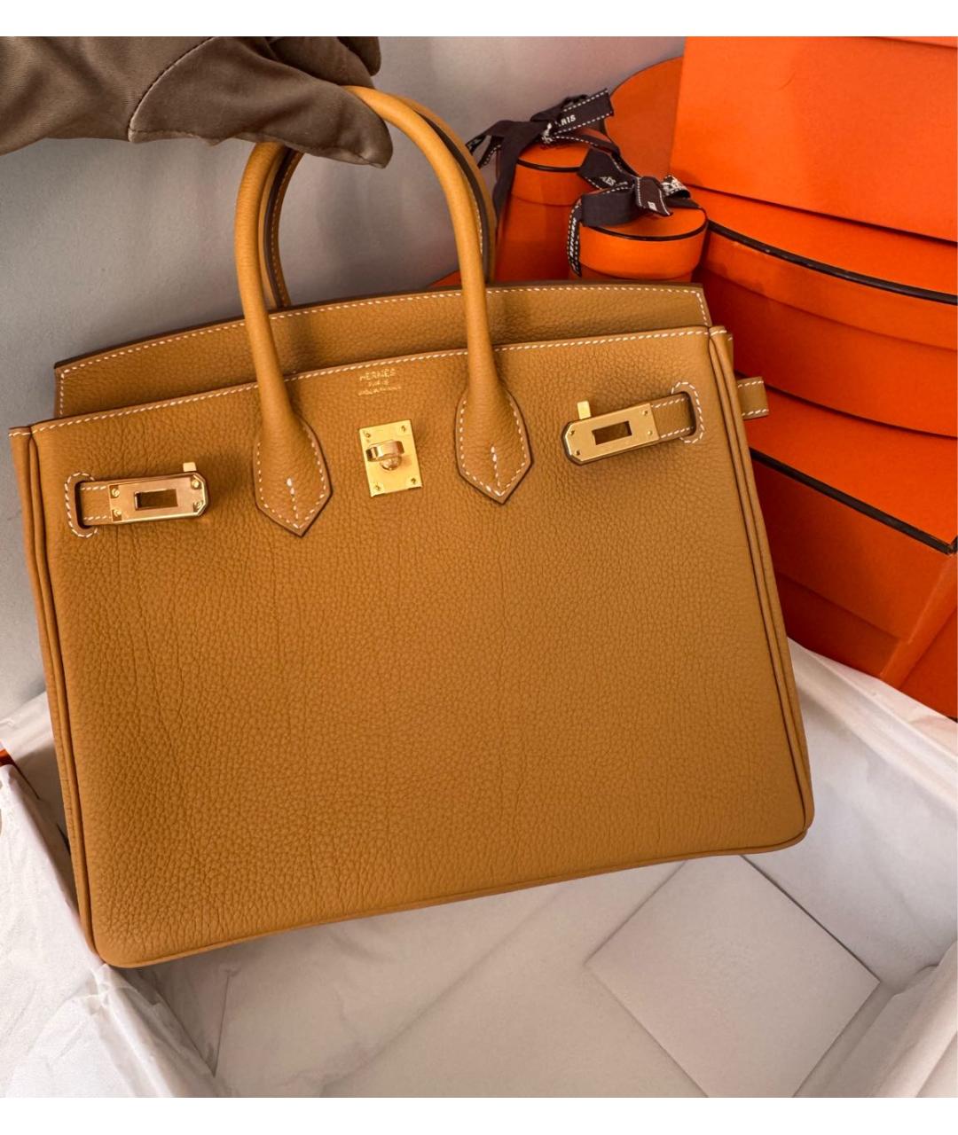 HERMES Бежевая кожаная сумка с короткими ручками, фото 4