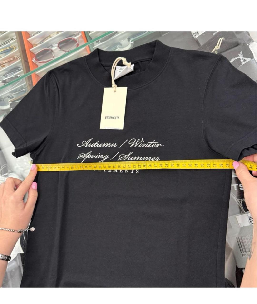 VETEMENTS Черная хлопко-эластановая футболка, фото 4