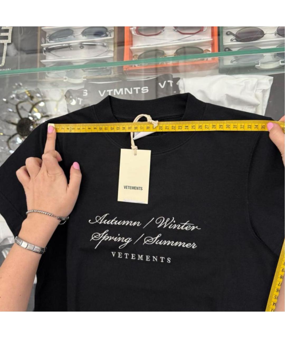VETEMENTS Черная хлопко-эластановая футболка, фото 3