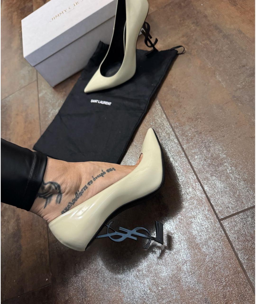 SAINT LAURENT Бежевые кожаные туфли, фото 4