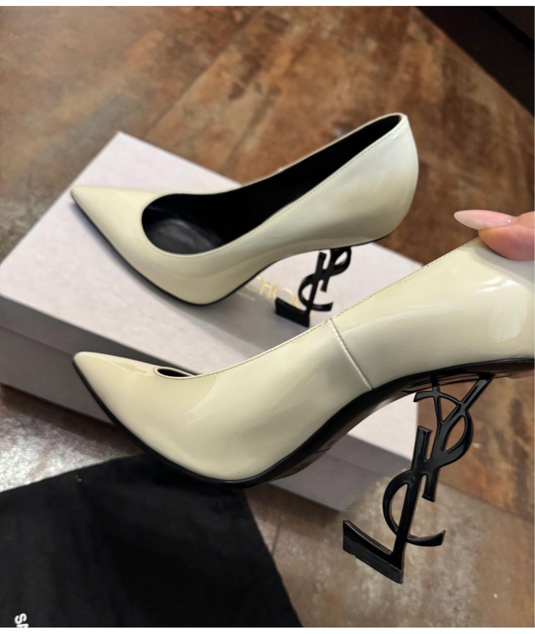 SAINT LAURENT Бежевые кожаные туфли, фото 2