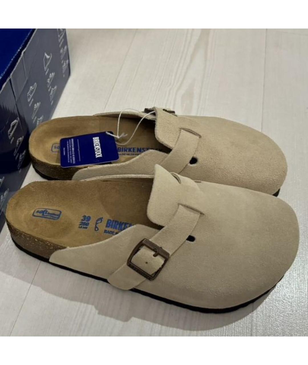 BIRKENSTOCK Бежевые замшевые сабо, фото 4