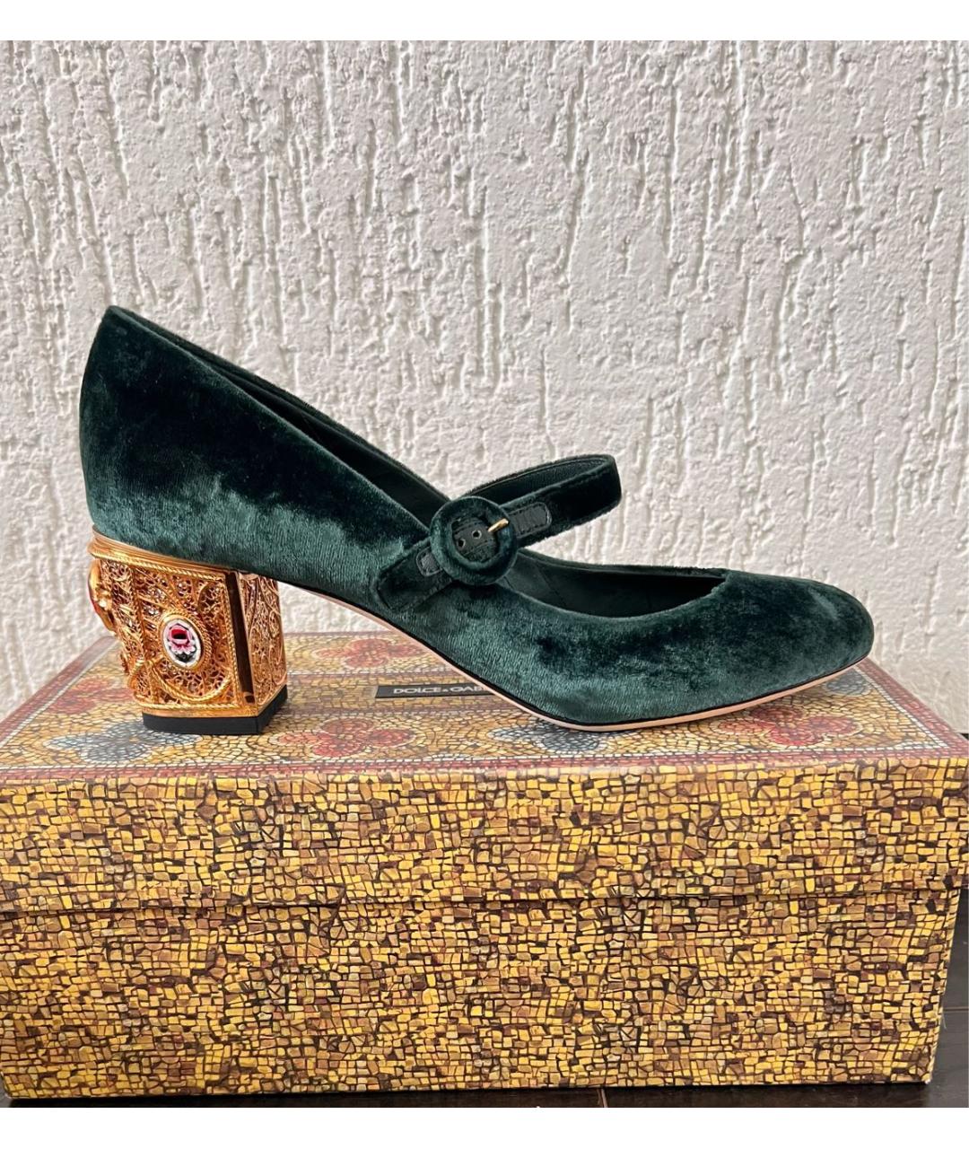 DOLCE&GABBANA Зеленые бархатные туфли, фото 7