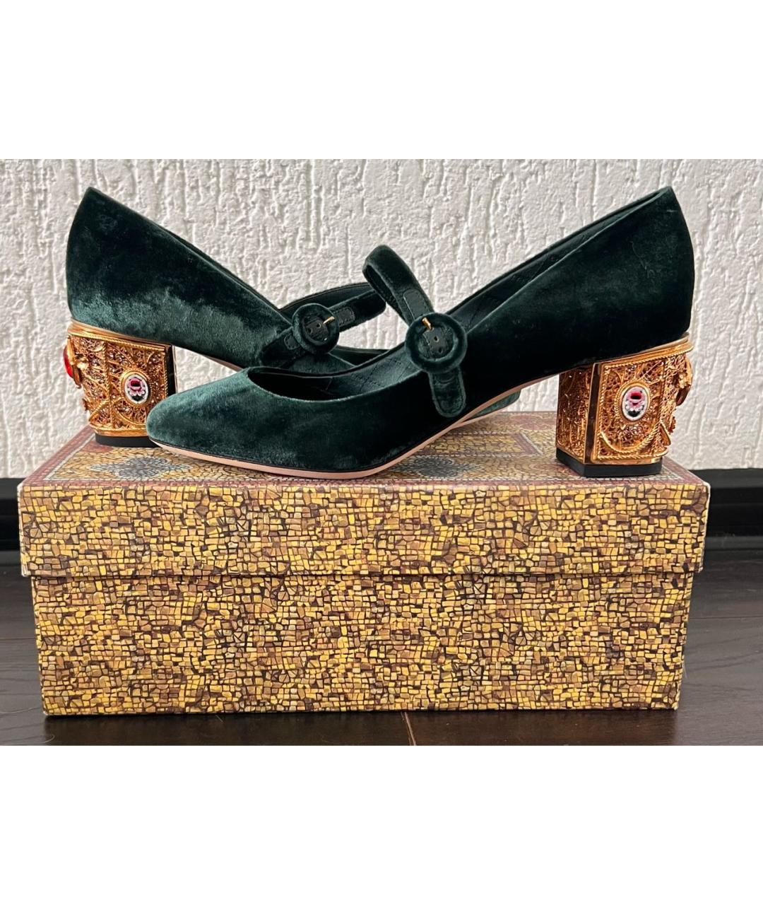 DOLCE&GABBANA Зеленые бархатные туфли, фото 6