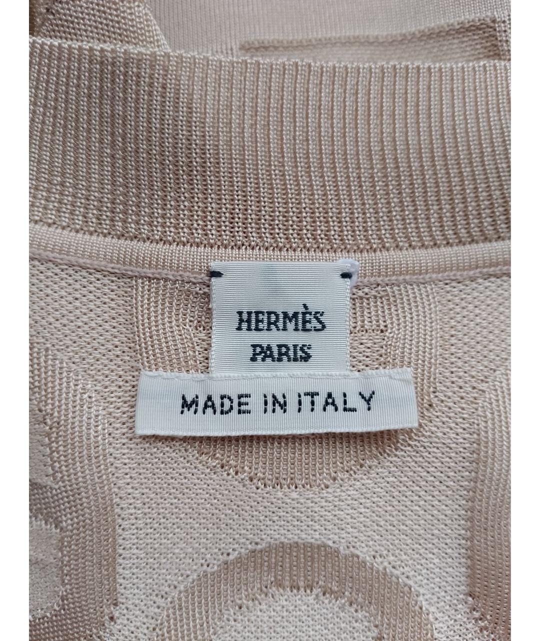 HERMES Бежевая шелковая футболка, фото 5
