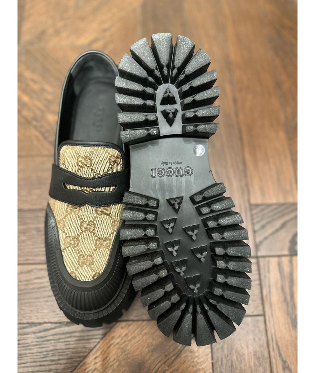 GUCCI Бежевые текстильные лоферы, фото 3