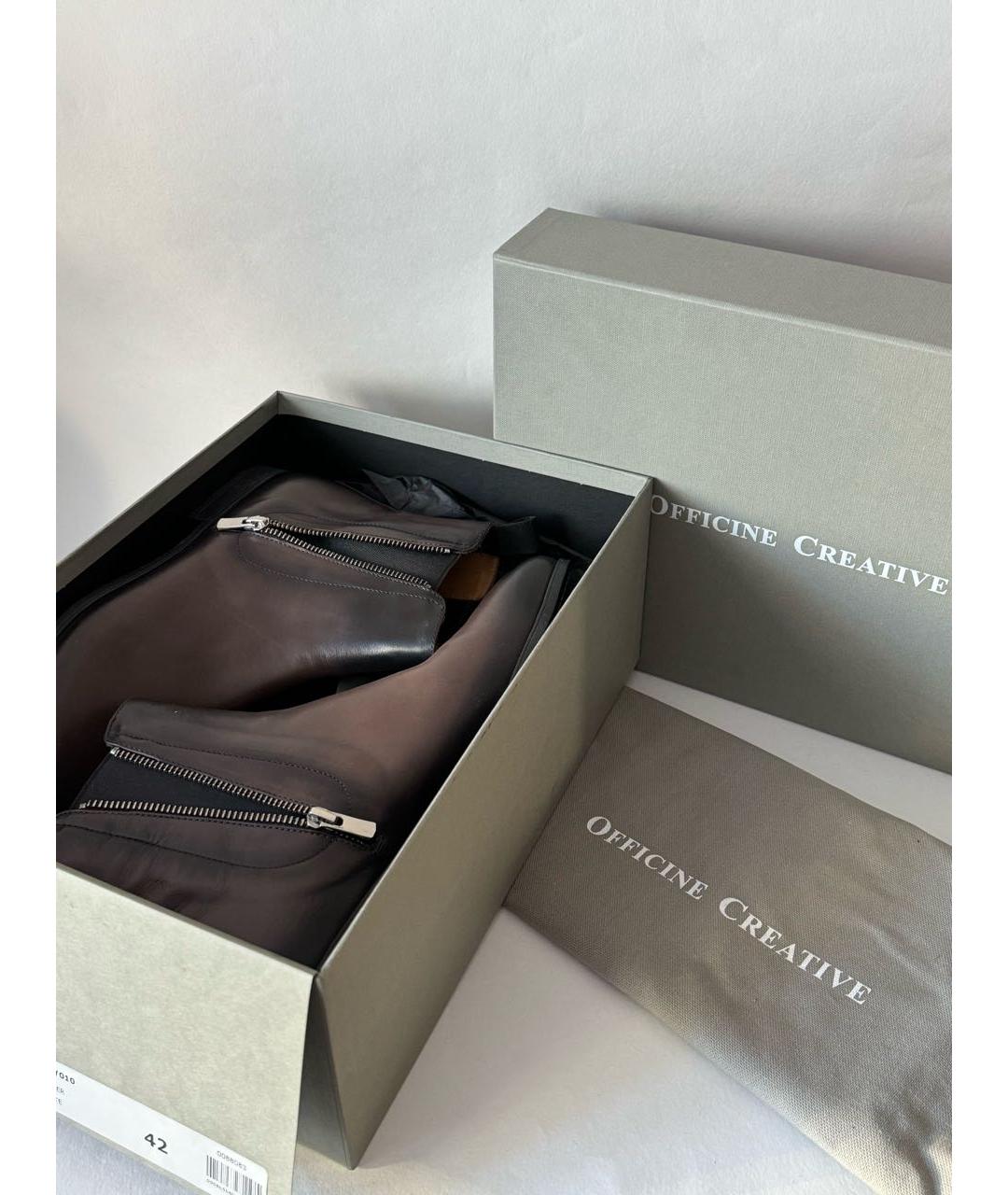 OFFICINE CREATIVE Коричневые кожаные высокие ботинки, фото 2