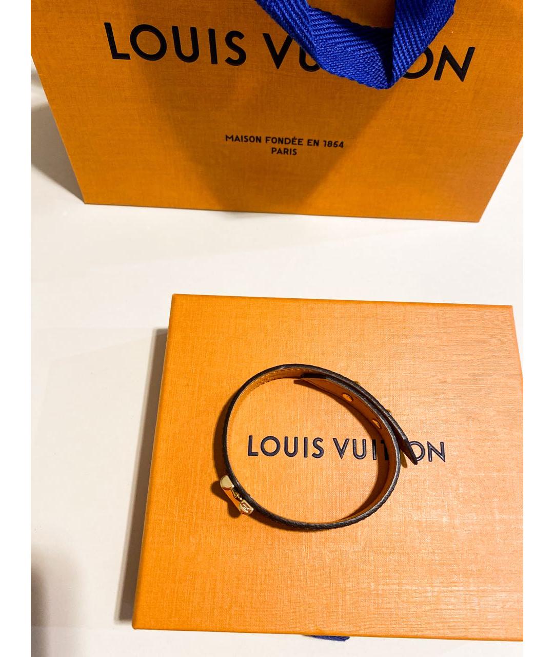 LOUIS VUITTON Коричневый кожаный браслет, фото 5