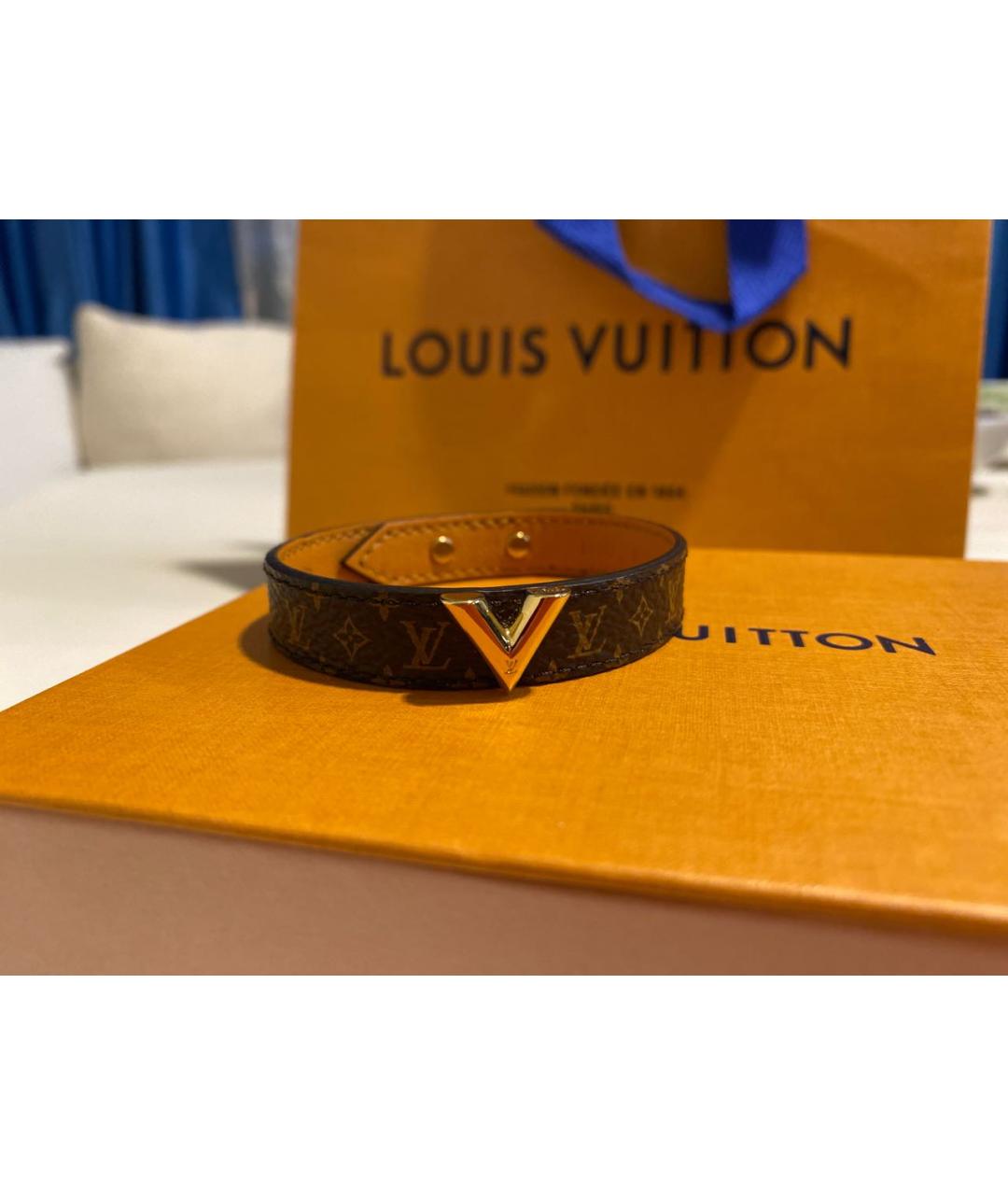 LOUIS VUITTON Коричневый кожаный браслет, фото 3