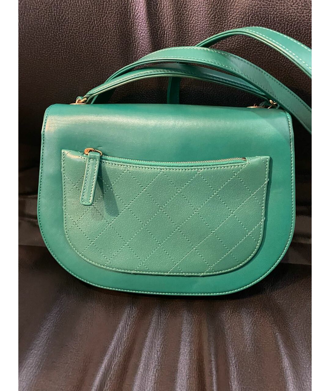 CHANEL PRE-OWNED Зеленая кожаная сумка тоут, фото 6