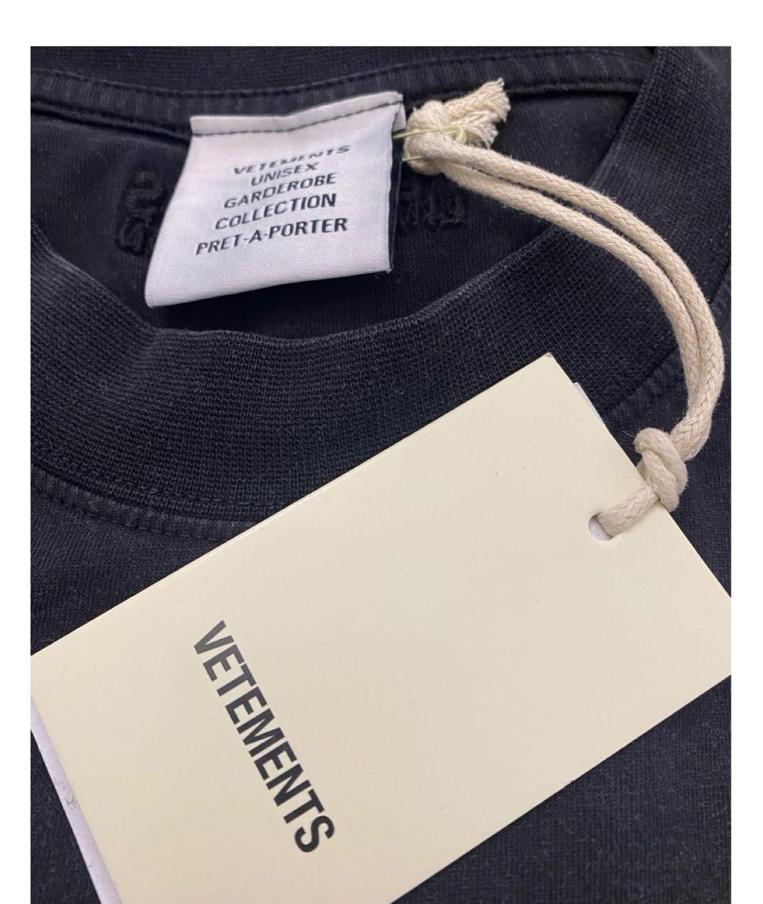 VETEMENTS Черная хлопковая футболка, фото 3