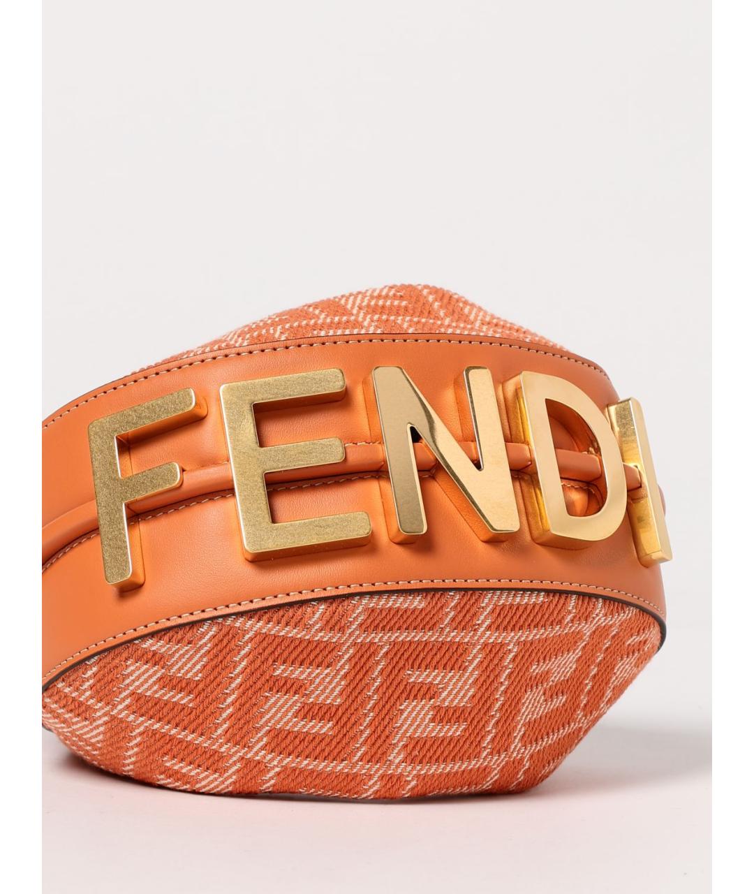 FENDI Оранжевая тканевая сумка с короткими ручками, фото 4