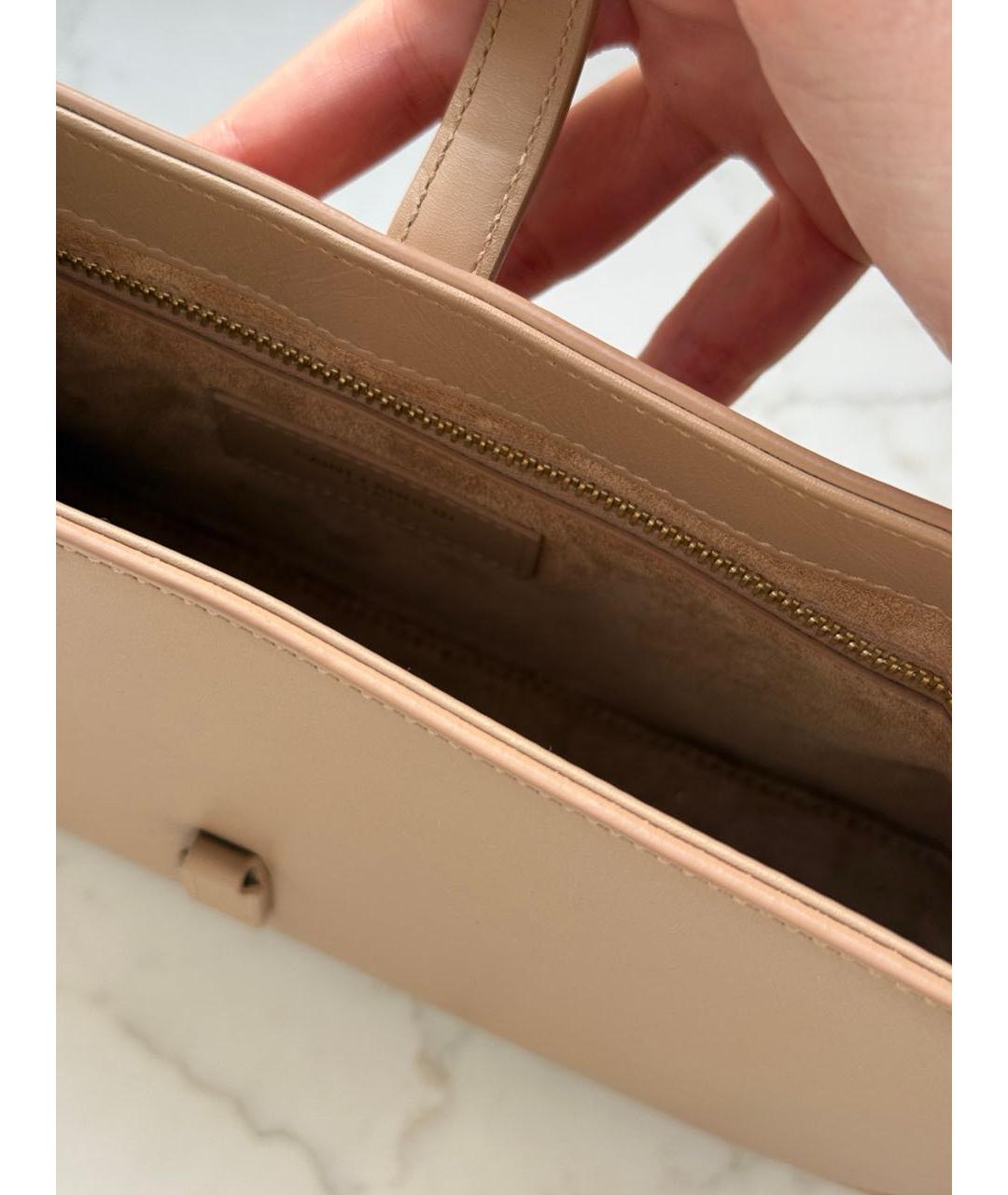 SAINT LAURENT Бежевая кожаная сумка с короткими ручками, фото 5