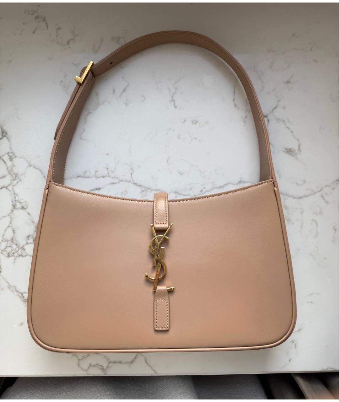 SAINT LAURENT Бежевая кожаная сумка с короткими ручками, фото 8