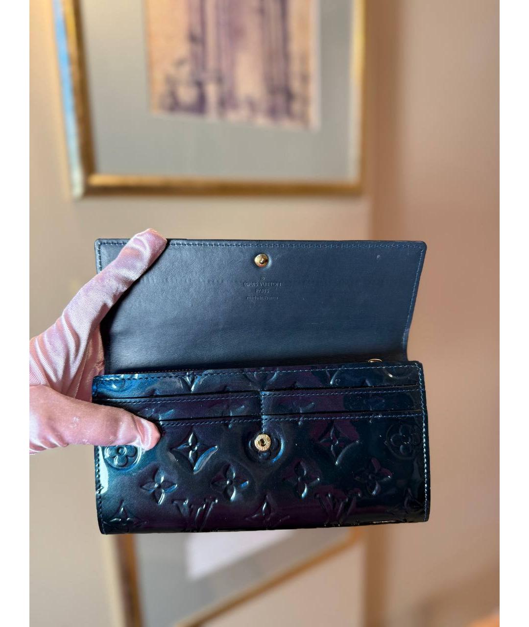 LOUIS VUITTON Черный кожаный кошелек, фото 9