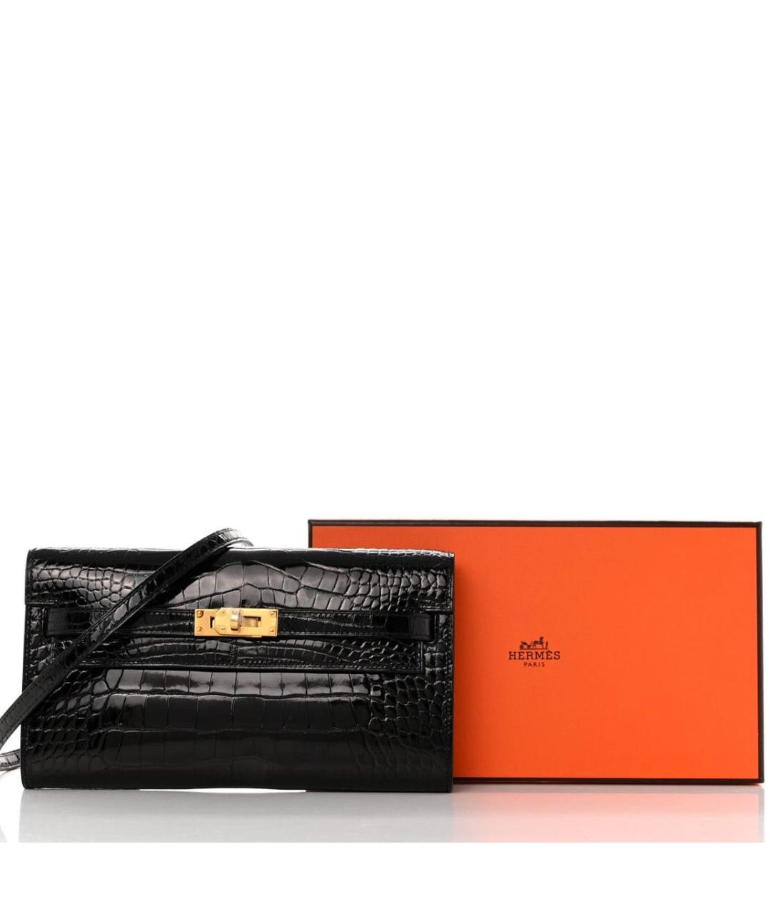 HERMES Черная сумка через плечо из экзотической кожи, фото 4